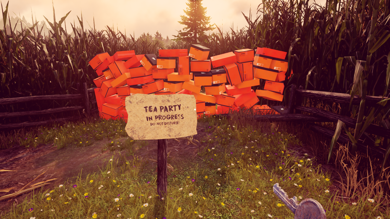 The game has an interesting way of kiting the player to continue the story. The only hobby the corn have is stacking orange boxes I guess.